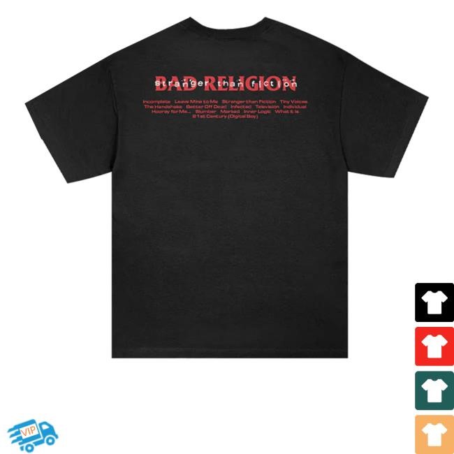Bad Religion Merch Store Stranger Than Fiction Collage Track List Hooded Sweatshirt