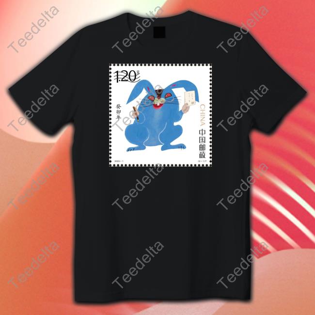 Huang Yongyu Chinese Blue Rabbit Zodiac Stamps Tee