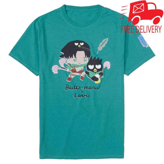 Official Sanrio Apparel Clothing Merch Store Shop Hello Kitty And Friends X Attack On Titan Badtz-Maru & Levi Attractive Shirt