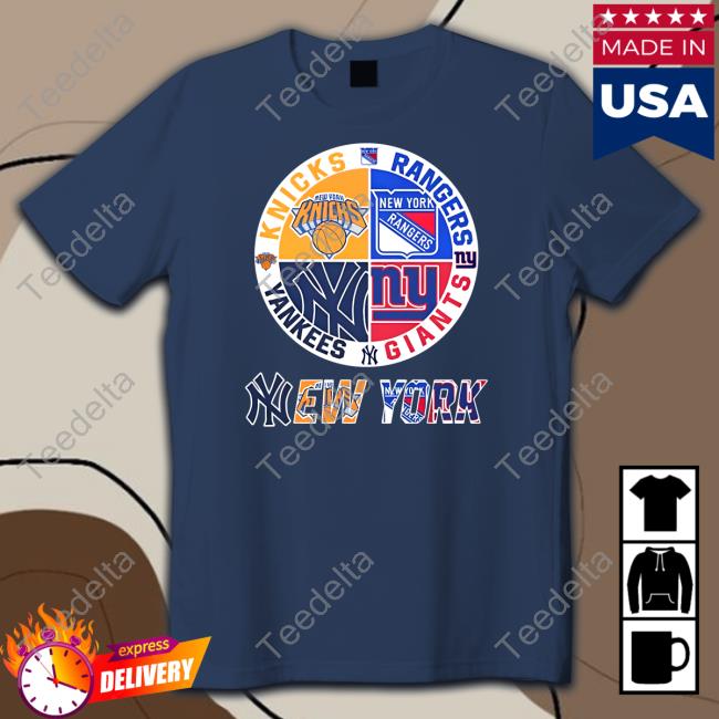 Official New York Knicks New York Rangers New York Yankees And New York Giants Logo 2023 Long Sleeve T Shirt