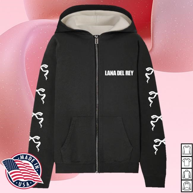 Official Lana Del Rey Merch Black Zip-Up Hoodie With Ribbon Sleeves Funny Shirt