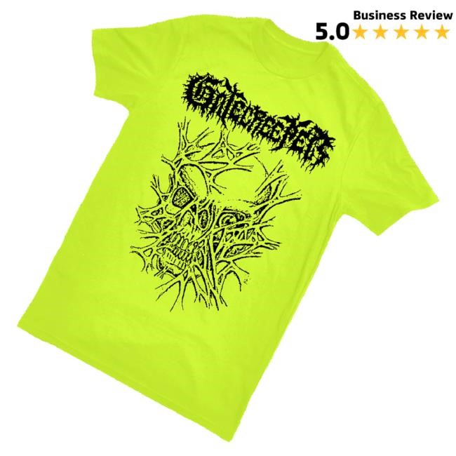 Holy Mountain Printing Merch Gatecreeper Skull Rip High Vis Yellow Shirts