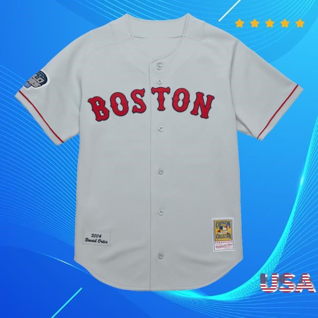 Boston Red Sox David Ortiz Mitchell & Ness Gray 2004 Cooperstown Collection Authentic Throwback Jersey Shirts