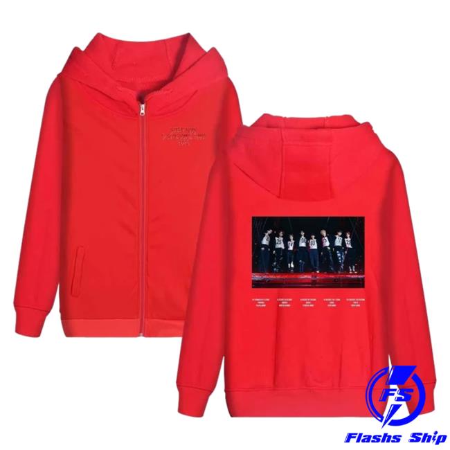Official Stray Kids Merch Store Stray Kids 2023 5-Star Dome Tour Schedule Pullover Hoodie Red StrayKids Shop