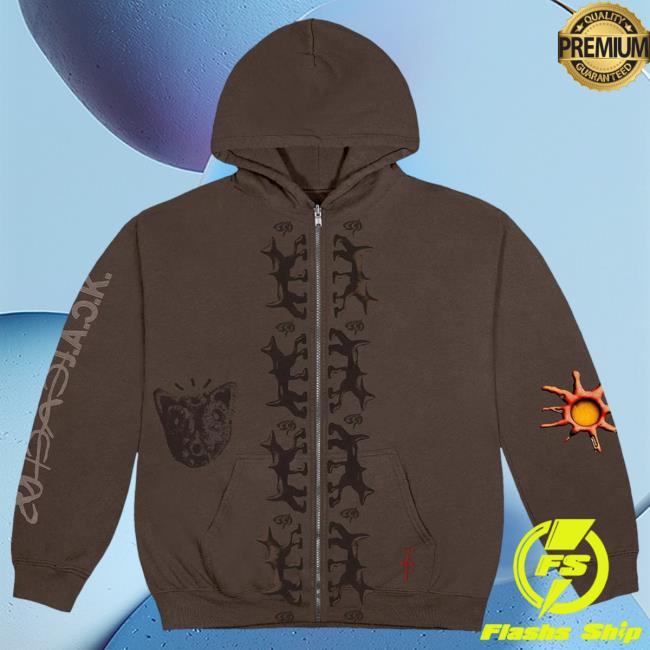 Official Travis Scott Merch Store Travis Scott Reverse Dog Zip Up Sweatshirt Brown TravisScott Shop