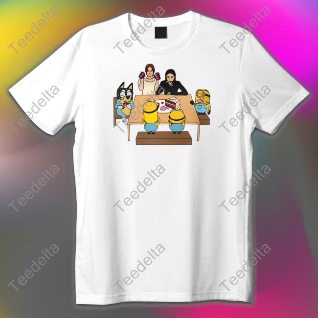 Irene And Seulgi, Bandit Heeler And 3 Main Minions Sharing A Four Layer Ice Cream Cake Tee Cotton Prompt Merch