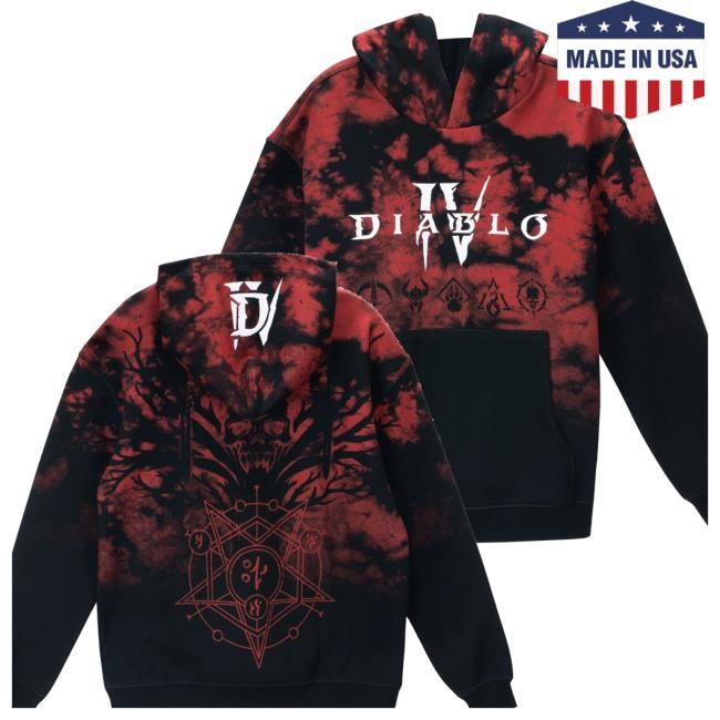 Official Blizzard Merch Diablo Iv Black Tie-Dye Pullover Hoodie