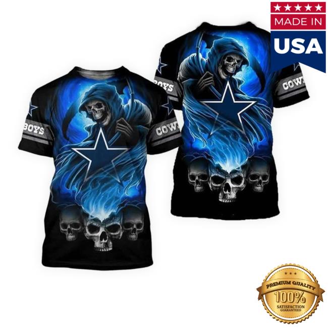 Official Dallas Cowboys Skulls With Death Logo 3D All Over Print Long Sleeve T Shirt