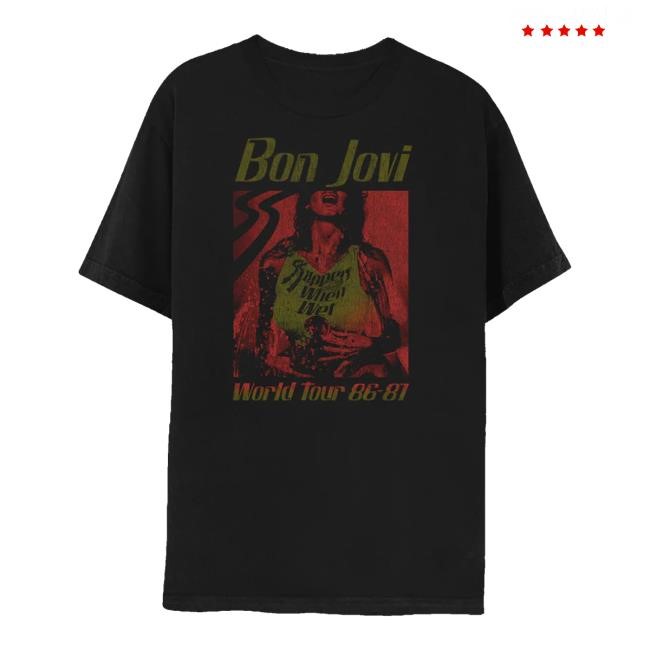 Trending Bon Jovi Merch Store Slippery When Wet Vintage World Tour Black Hoodie