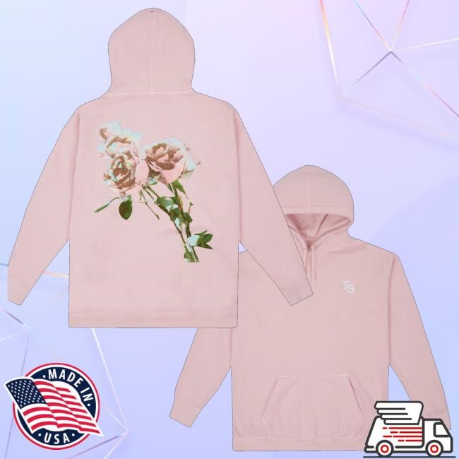 Taylor Swift Merch Store Pink Glitter Rose Zip Up Hooded Sweatshirt