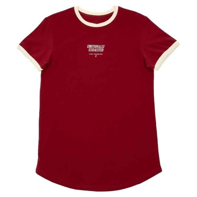 Official Philip Defranco Merch Store Beautiful Bastard Emotionally Exhausted Scoop Ringer T Shirt Maroon Beautifulbastard Philipdefranco Shop