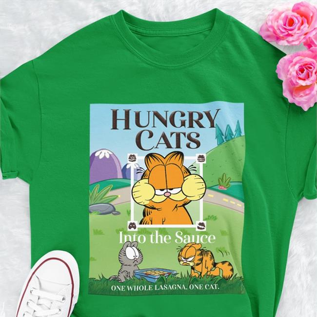 Garfield Hungry Cat Into The Sauce One Whole Lasagna One Cat Long Sleeve Tee Shirt