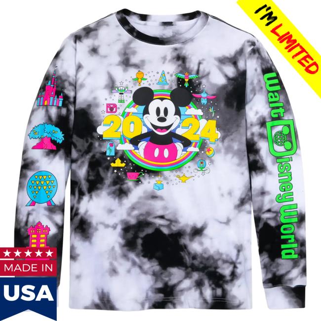 Official Shop Disney Merch Store Mickey Mouse Tie-Dye L/S T Shirt Walt Disney World 2024 Shopdisney