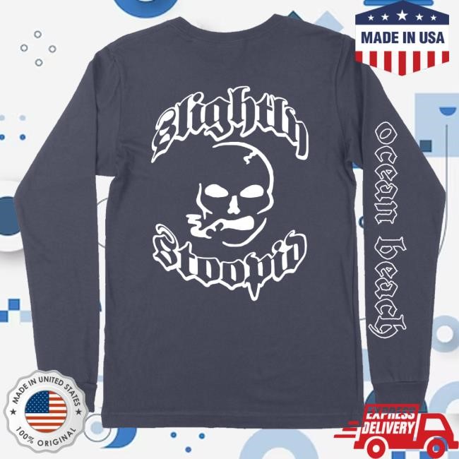 Slightly Stoopid Merch Smoking Skull Tee Shirt Navy