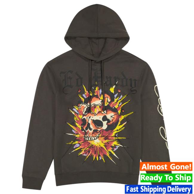 Official Ed Hardy Merch Store Exploding Skull Charcoal Sweatshirts EdHardy Apparel Clothing Shop