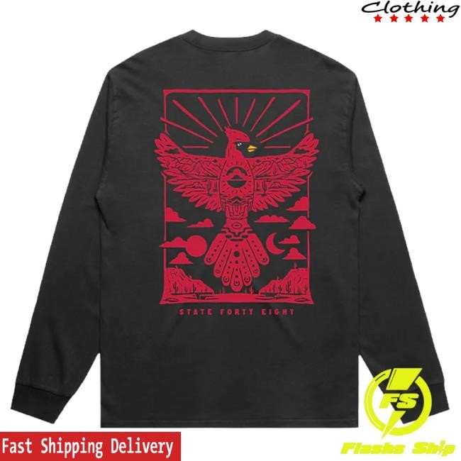 State Forty Eight Merch Men’S Heavy Long Sleeve Crew Neck Cardinal Sun Faded Black & Red Funny Shirt
