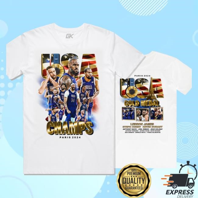 Goldenknightgfx Store Usa Basketball Gold Medal Paris 24 - Double Sided Premium T Shirt Golden Knight Gfx Merch