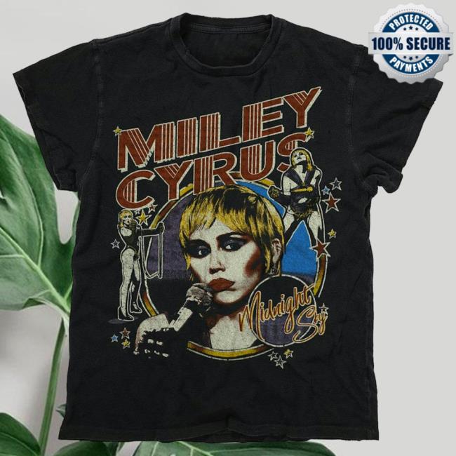 Official Merch Bar Miley Cyrus Merch Store Madeworn Miley Cyrus Midnight Sky Tee Black MerchBar MileyCyrus Apparel Clothing Shop