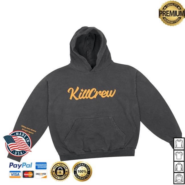 Original Killcrew Merch Shop Oversized Lux Script Hoodie - Grey Gold Shirt